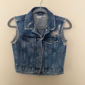 Topshop Denim Sleeveless Moto Jacket